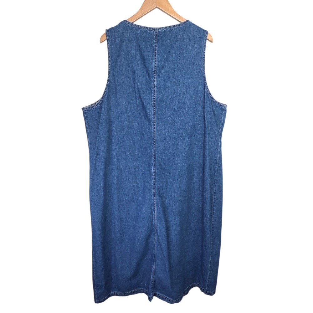 Vintage Womens Cottagecore Cotton Blue Denim Overall Jumper Dress SZ 2X Prairie - Picture 9 of 14